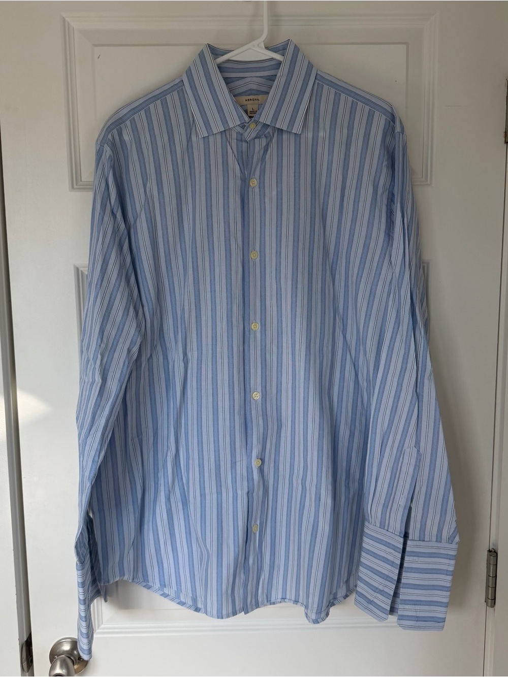 Merona Men's Light Blue Stripe Dress Shirt - Classic Long Sleeve